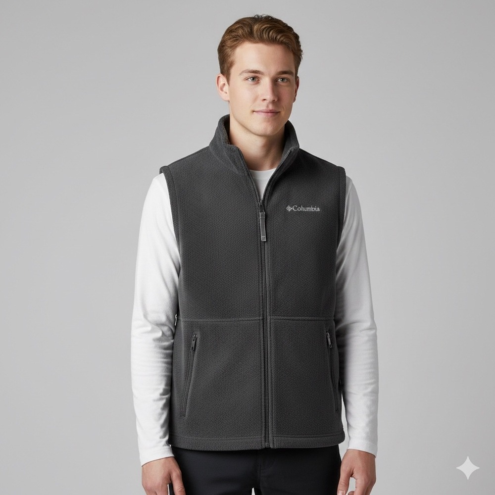 Columbia Mens Size Small Steens Mountain Full Zip Fleece Vest Black Outdoors